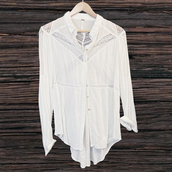 Free People White Asymmetrical Button Down Shirt - Picture 1 of 4